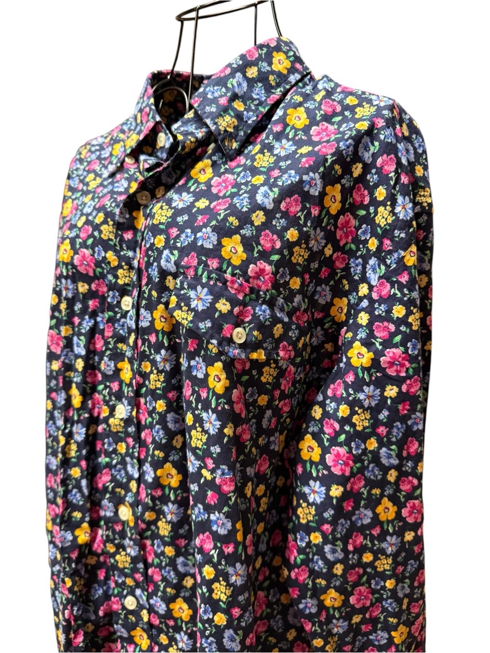 Ralph Lauren Navy Cotton Floral Button-Down Shirt with Pink & Yellow Accents XXL - Picture 5 of 9